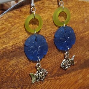 Glass bead earrings with fish charm